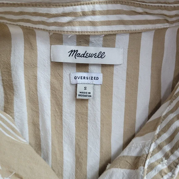 Madewell Tan White 2 in 1 Oversized Striped 100% Cotton Shirt Size S - Picture 9 of 15